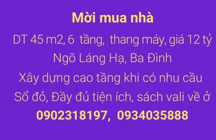 12 tỷ, 45 m2 6 tầng, Láng Hạ -Ngôi nhà mơ ước của bạn đang chờ đợi